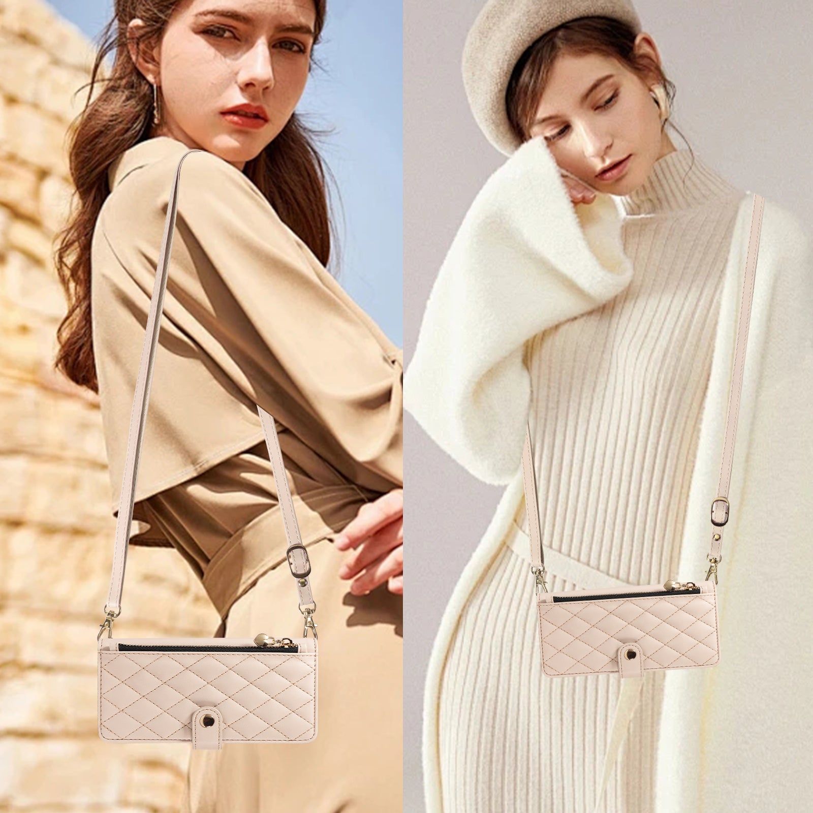 For-Samsung-Galaxy-S26-Edge-Wallet-Case-with-Straps,-Rhombus-Leather-Stand-Phone-Cover-Beige