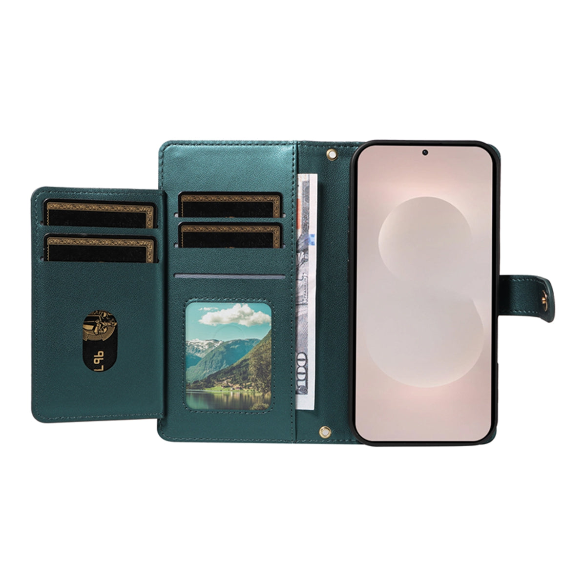 For-Samsung-Galaxy-S26-Edge-Wallet-Case-with-Straps,-Rhombus-Leather-Stand-Phone-Cover-Blackish-Green