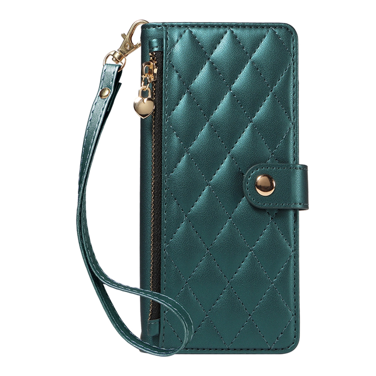 For-Samsung-Galaxy-S26-Edge-Wallet-Case-with-Straps,-Rhombus-Leather-Stand-Phone-Cover-Blackish-Green