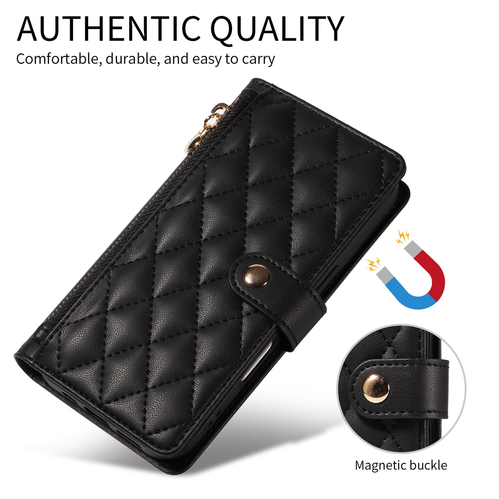 For-Samsung-Galaxy-S26-Edge-Wallet-Case-with-Straps,-Rhombus-Leather-Stand-Phone-Cover-Black