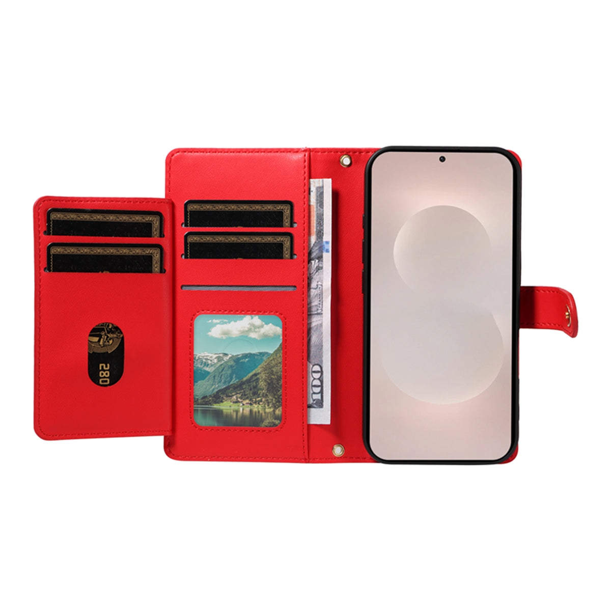 For-Samsung-Galaxy-S26-Edge-Wallet-Case-with-Straps,-Rhombus-Leather-Stand-Phone-Cover-Red