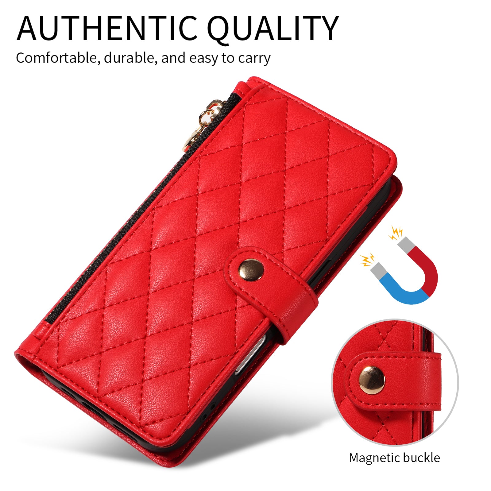For-Samsung-Galaxy-S26-Edge-Wallet-Case-with-Straps,-Rhombus-Leather-Stand-Phone-Cover-Red