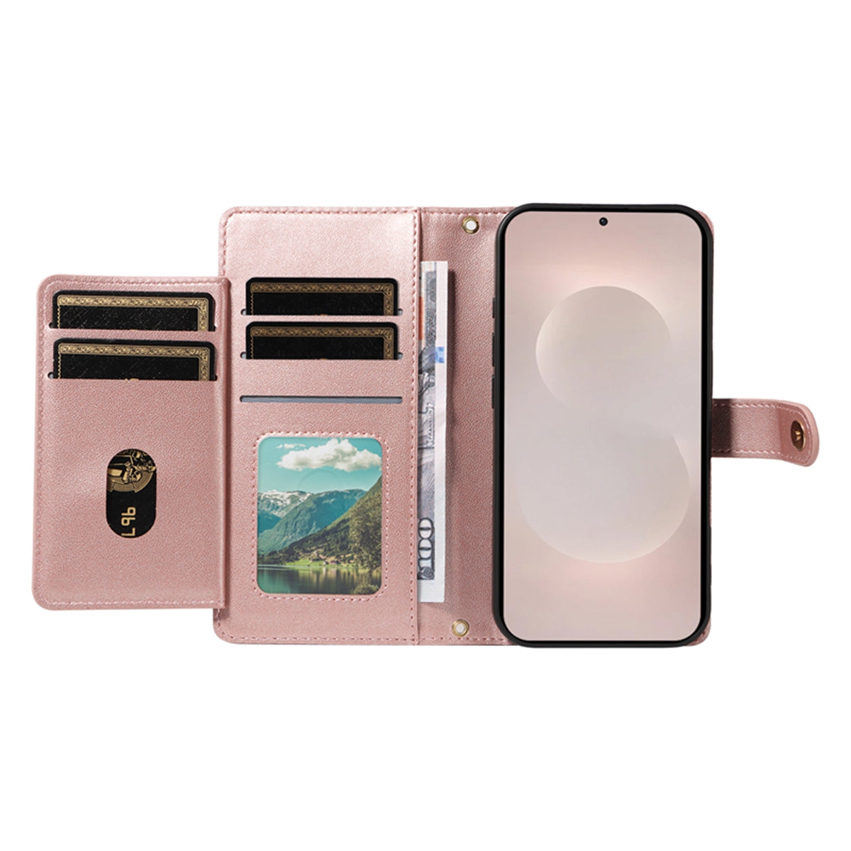 For-Samsung-Galaxy-S26-Edge-Wallet-Case-with-Straps,-Rhombus-Leather-Stand-Phone-Cover-Rose-Gold