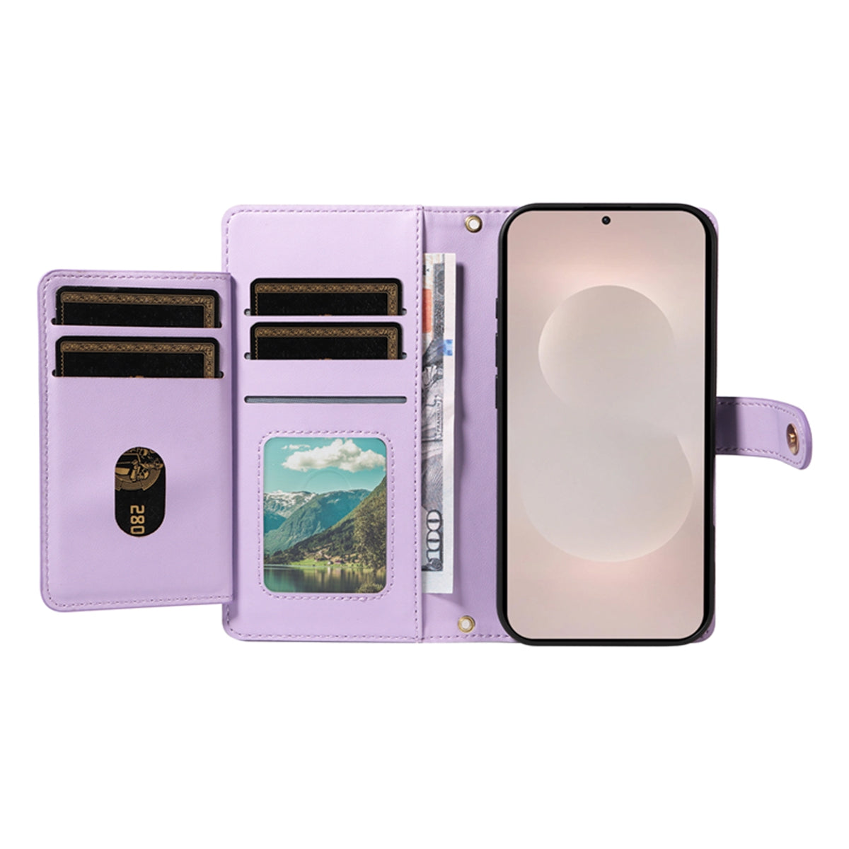 For-Samsung-Galaxy-S26-Edge-Wallet-Case-with-Straps,-Rhombus-Leather-Stand-Phone-Cover-Purple