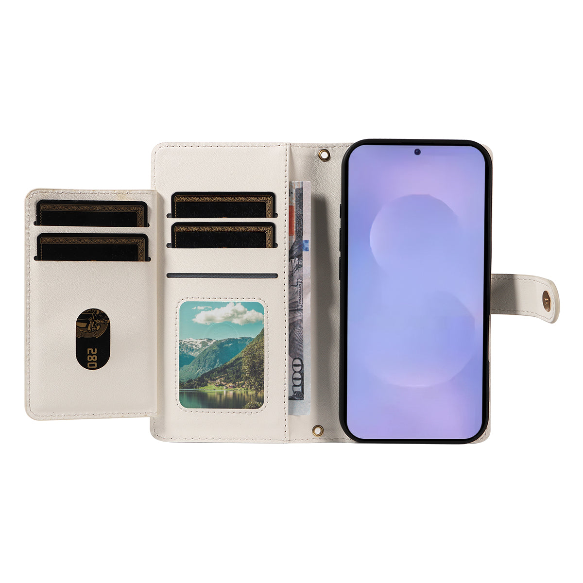 For-Samsung-Galaxy-S26-/-S26-Pro-Wallet-Case-with-Straps,-Rhombus-Leather-Stand-Phone-Cover-White