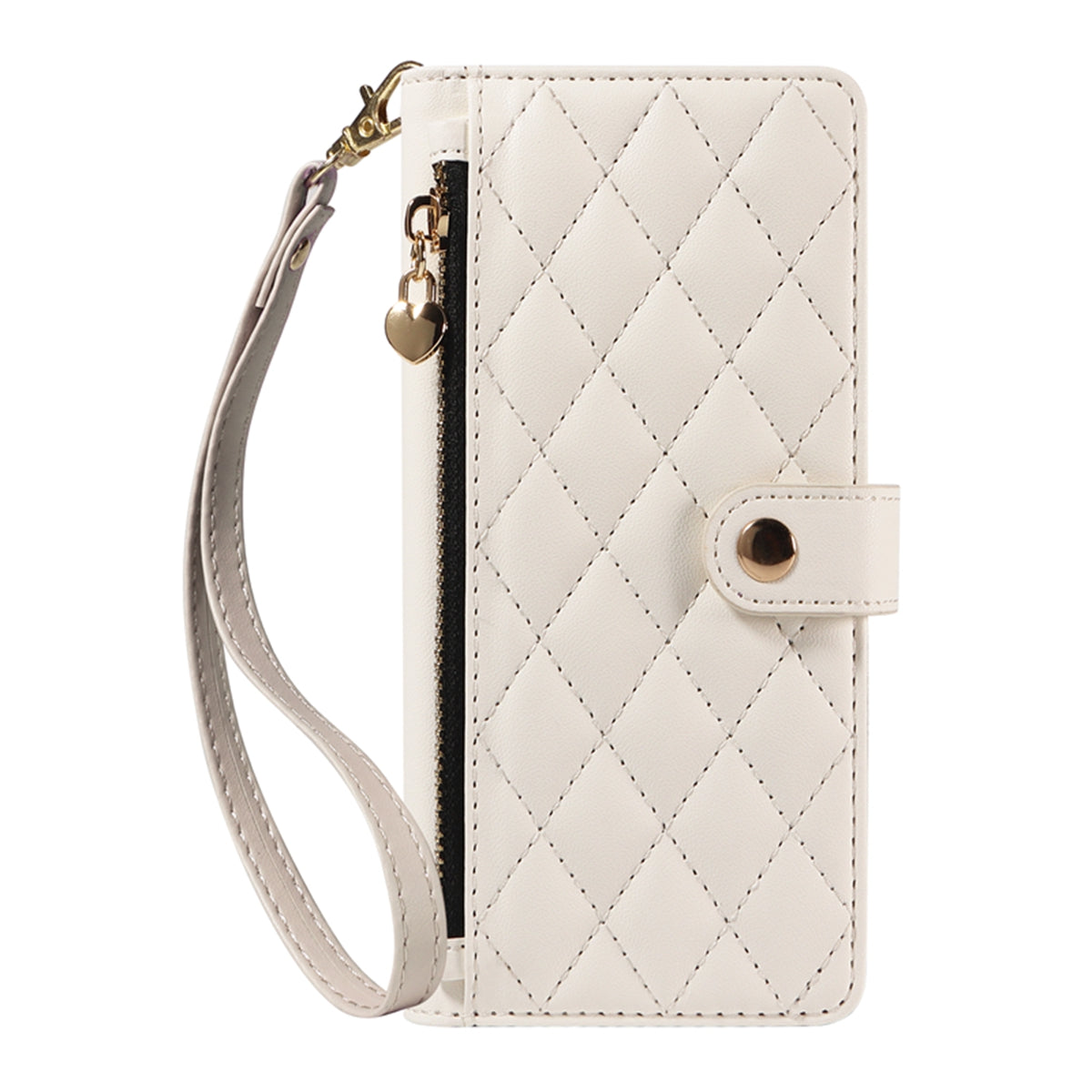 For-Samsung-Galaxy-S26-/-S26-Pro-Wallet-Case-with-Straps,-Rhombus-Leather-Stand-Phone-Cover-White