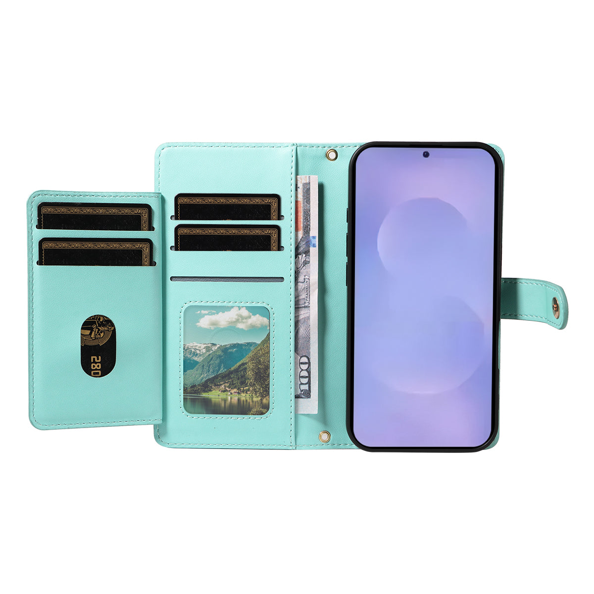 For-Samsung-Galaxy-S26-/-S26-Pro-Wallet-Case-with-Straps,-Rhombus-Leather-Stand-Phone-Cover-Light-Green