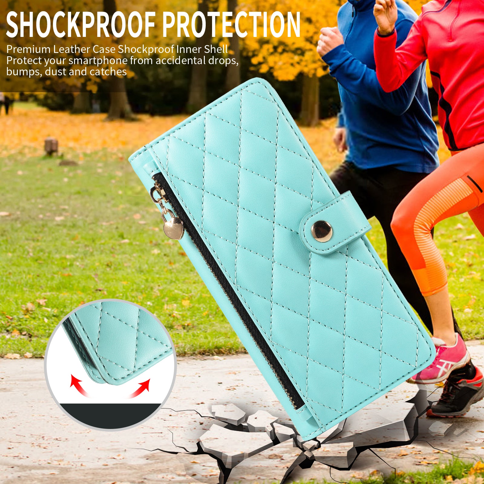 For-Samsung-Galaxy-S26-/-S26-Pro-Wallet-Case-with-Straps,-Rhombus-Leather-Stand-Phone-Cover-Light-Green