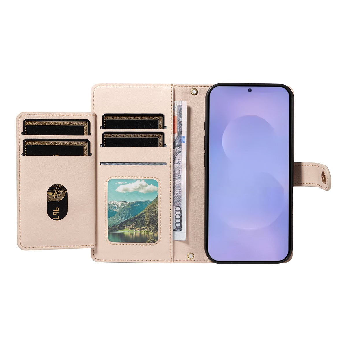 For-Samsung-Galaxy-S26-/-S26-Pro-Wallet-Case-with-Straps,-Rhombus-Leather-Stand-Phone-Cover-Beige