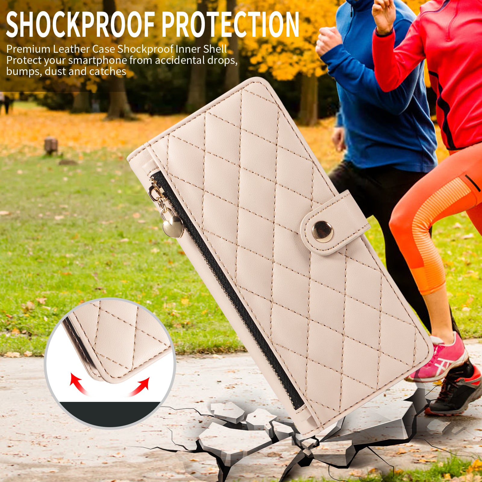 For-Samsung-Galaxy-S26-/-S26-Pro-Wallet-Case-with-Straps,-Rhombus-Leather-Stand-Phone-Cover-Beige