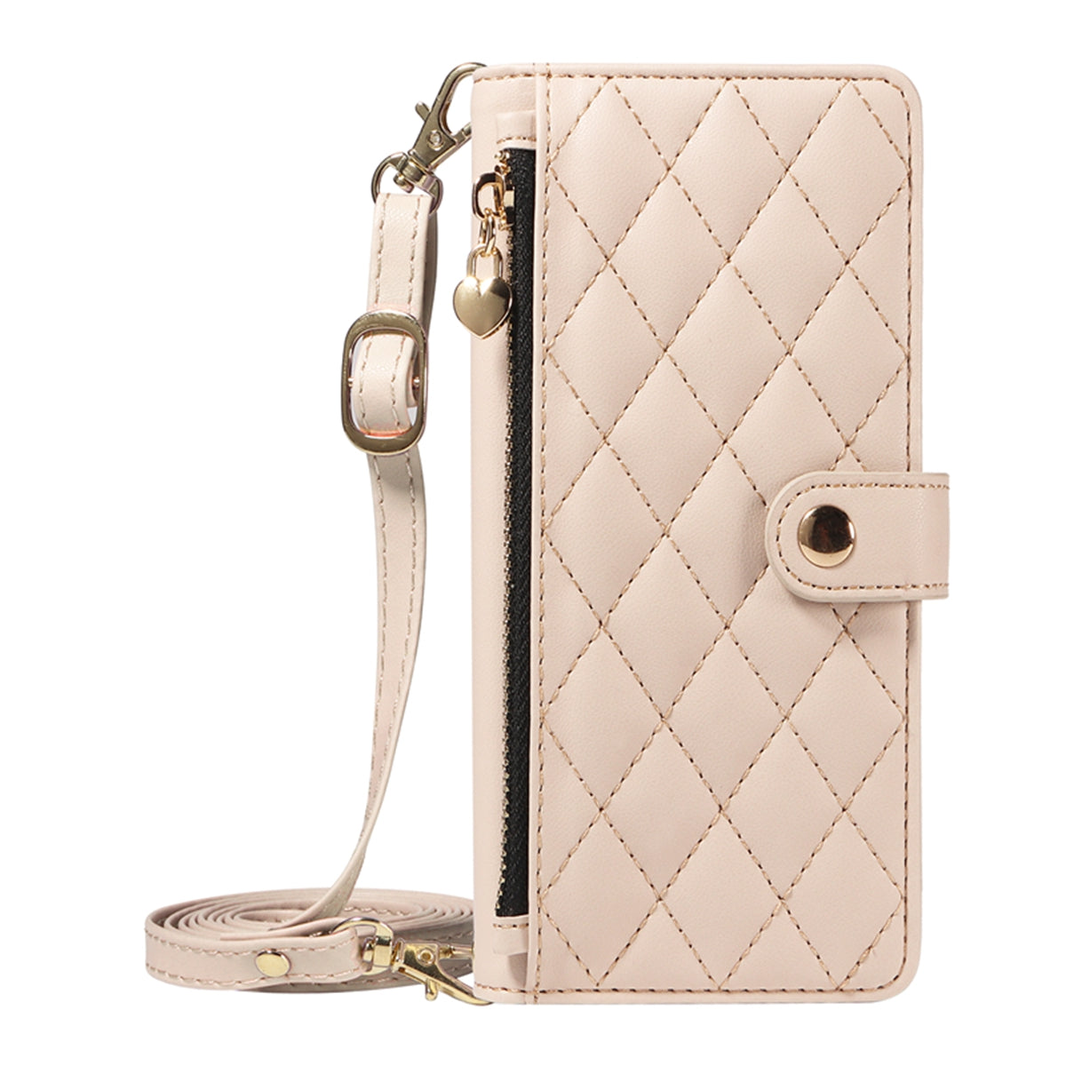 For-Samsung-Galaxy-S26-/-S26-Pro-Wallet-Case-with-Straps,-Rhombus-Leather-Stand-Phone-Cover-Beige