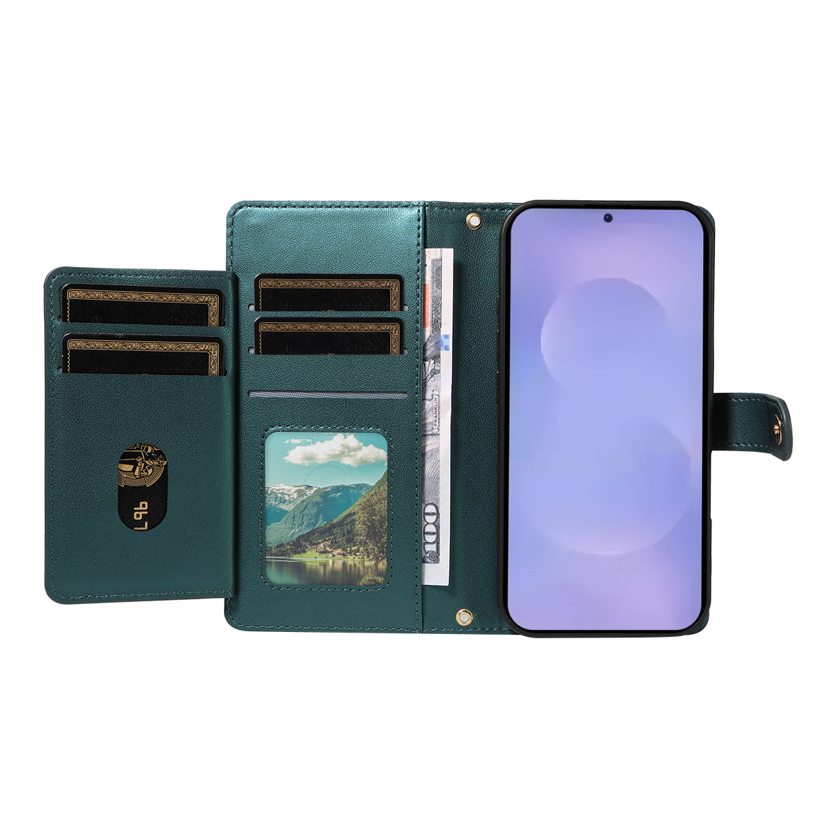 For-Samsung-Galaxy-S26-/-S26-Pro-Wallet-Case-with-Straps,-Rhombus-Leather-Stand-Phone-Cover-Blackish-Green