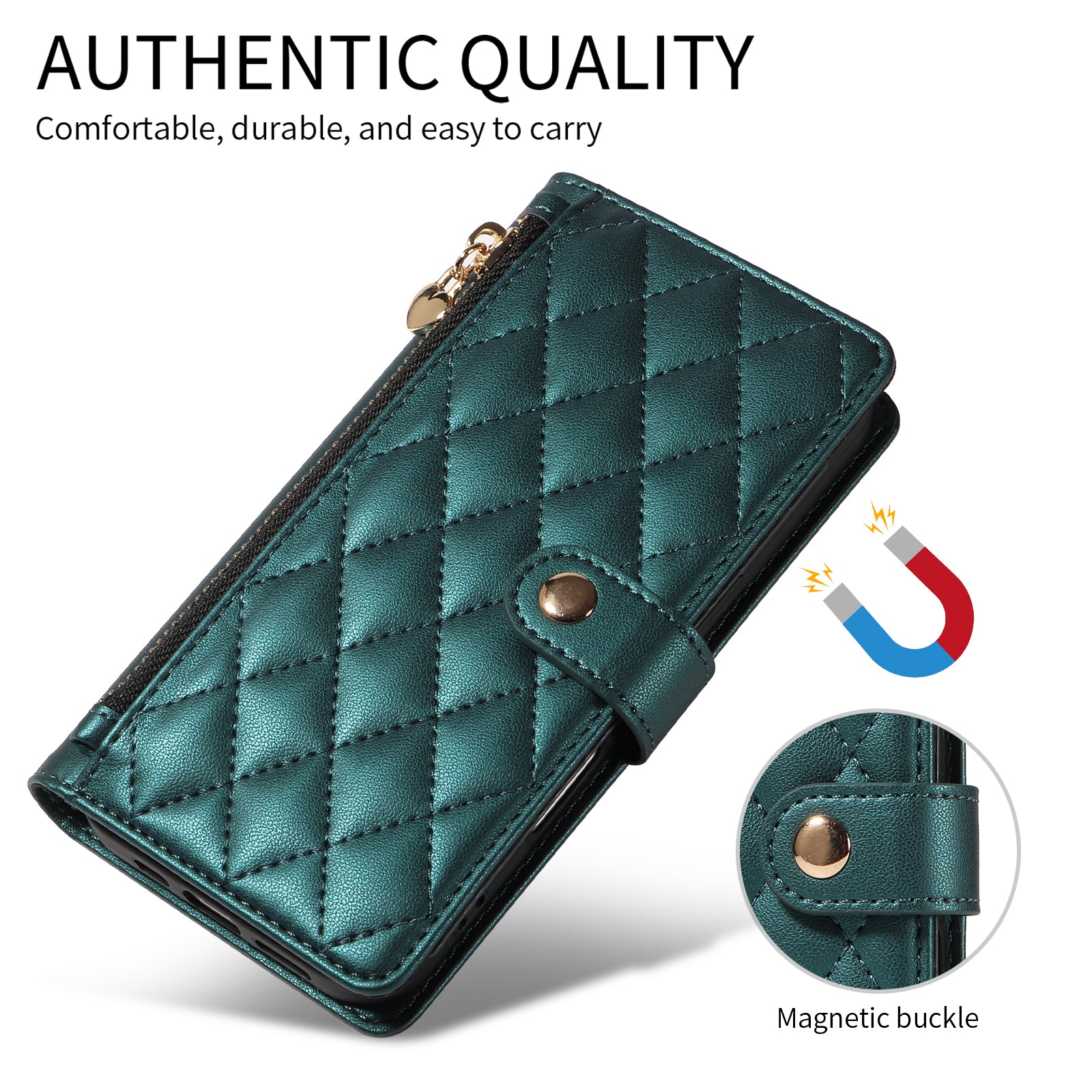 For-Samsung-Galaxy-S26-/-S26-Pro-Wallet-Case-with-Straps,-Rhombus-Leather-Stand-Phone-Cover-Blackish-Green
