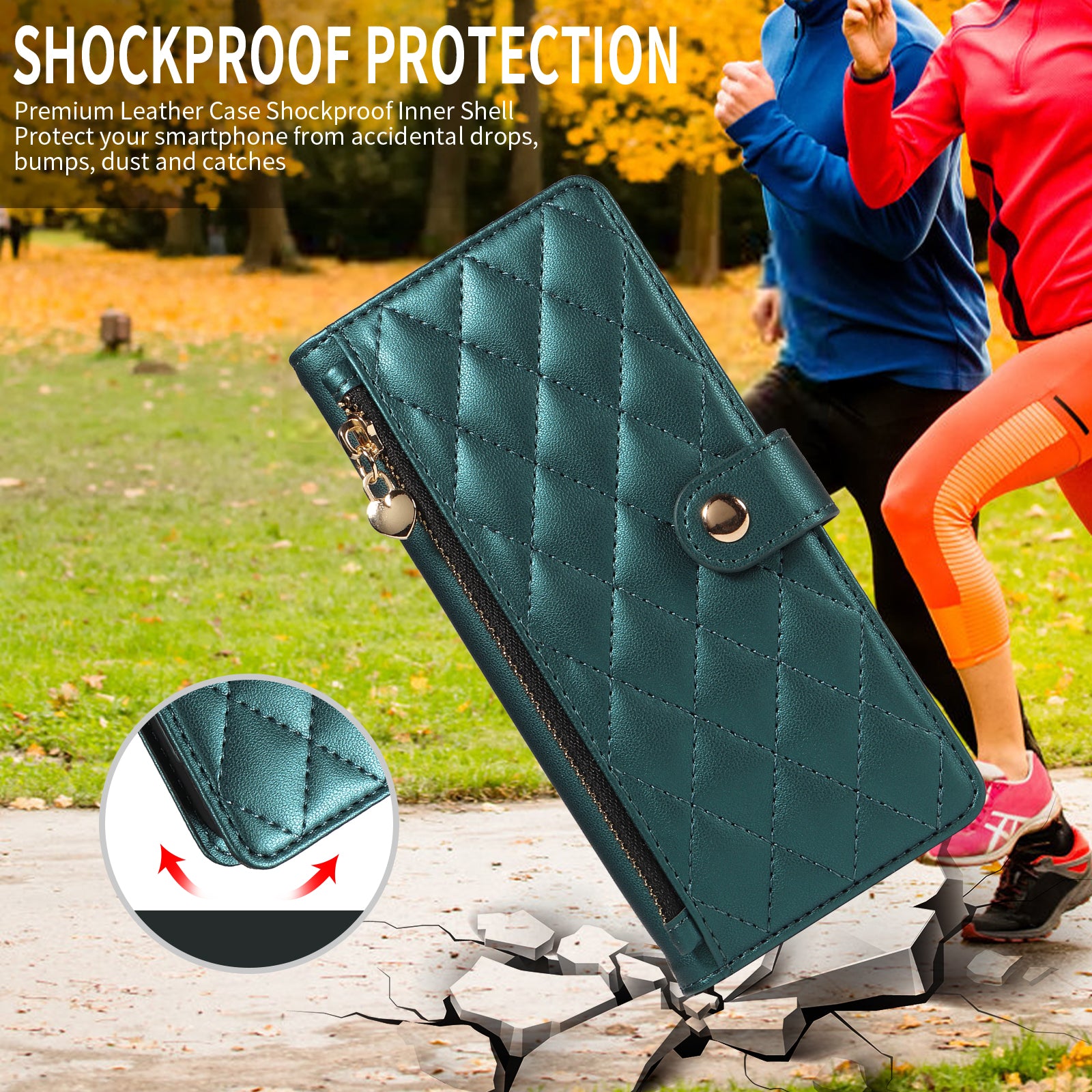 For-Samsung-Galaxy-S26-/-S26-Pro-Wallet-Case-with-Straps,-Rhombus-Leather-Stand-Phone-Cover-Blackish-Green