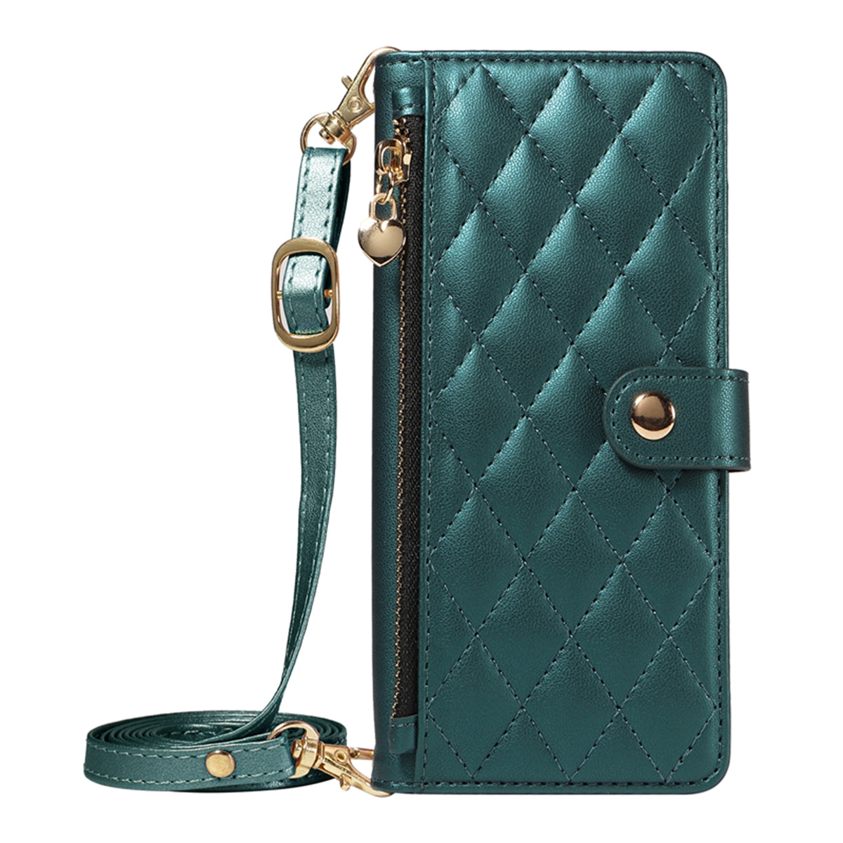 For-Samsung-Galaxy-S26-/-S26-Pro-Wallet-Case-with-Straps,-Rhombus-Leather-Stand-Phone-Cover-Blackish-Green