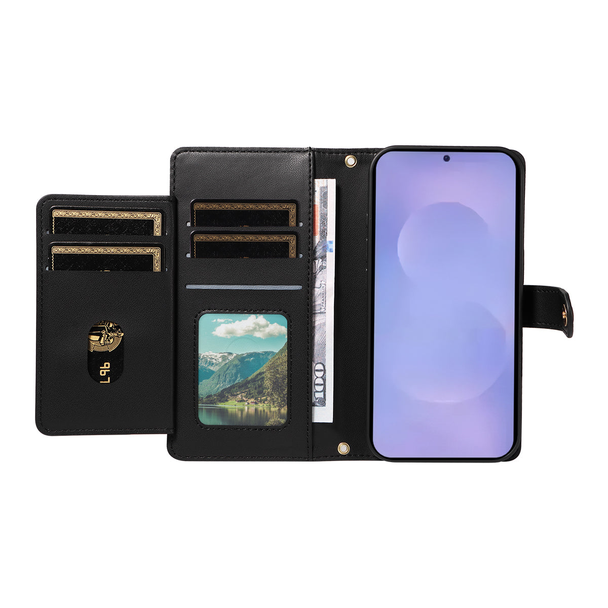 For-Samsung-Galaxy-S26-/-S26-Pro-Wallet-Case-with-Straps,-Rhombus-Leather-Stand-Phone-Cover-Black