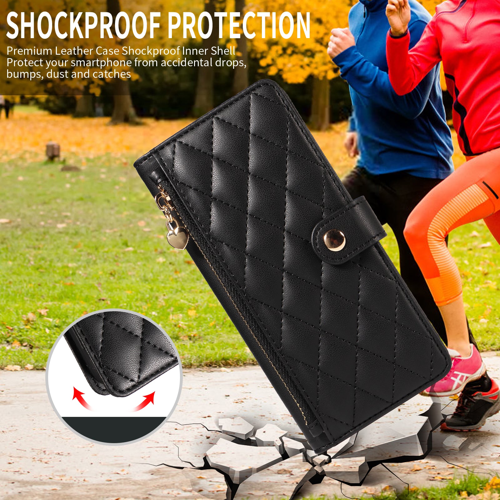 For-Samsung-Galaxy-S26-/-S26-Pro-Wallet-Case-with-Straps,-Rhombus-Leather-Stand-Phone-Cover-Black