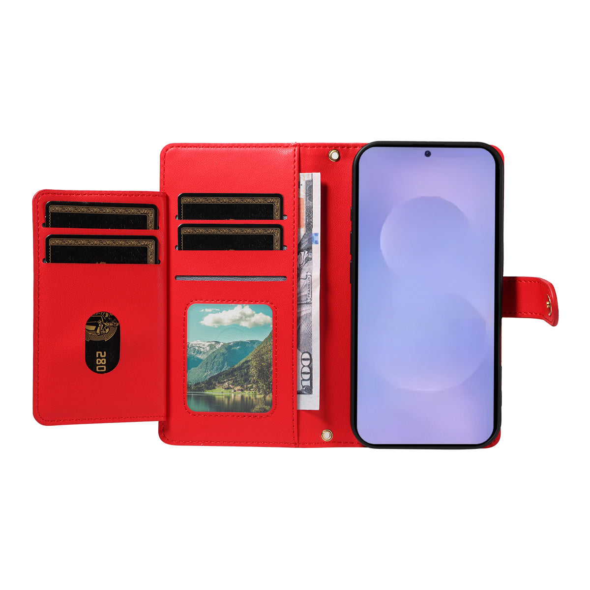 For-Samsung-Galaxy-S26-/-S26-Pro-Wallet-Case-with-Straps,-Rhombus-Leather-Stand-Phone-Cover-Red