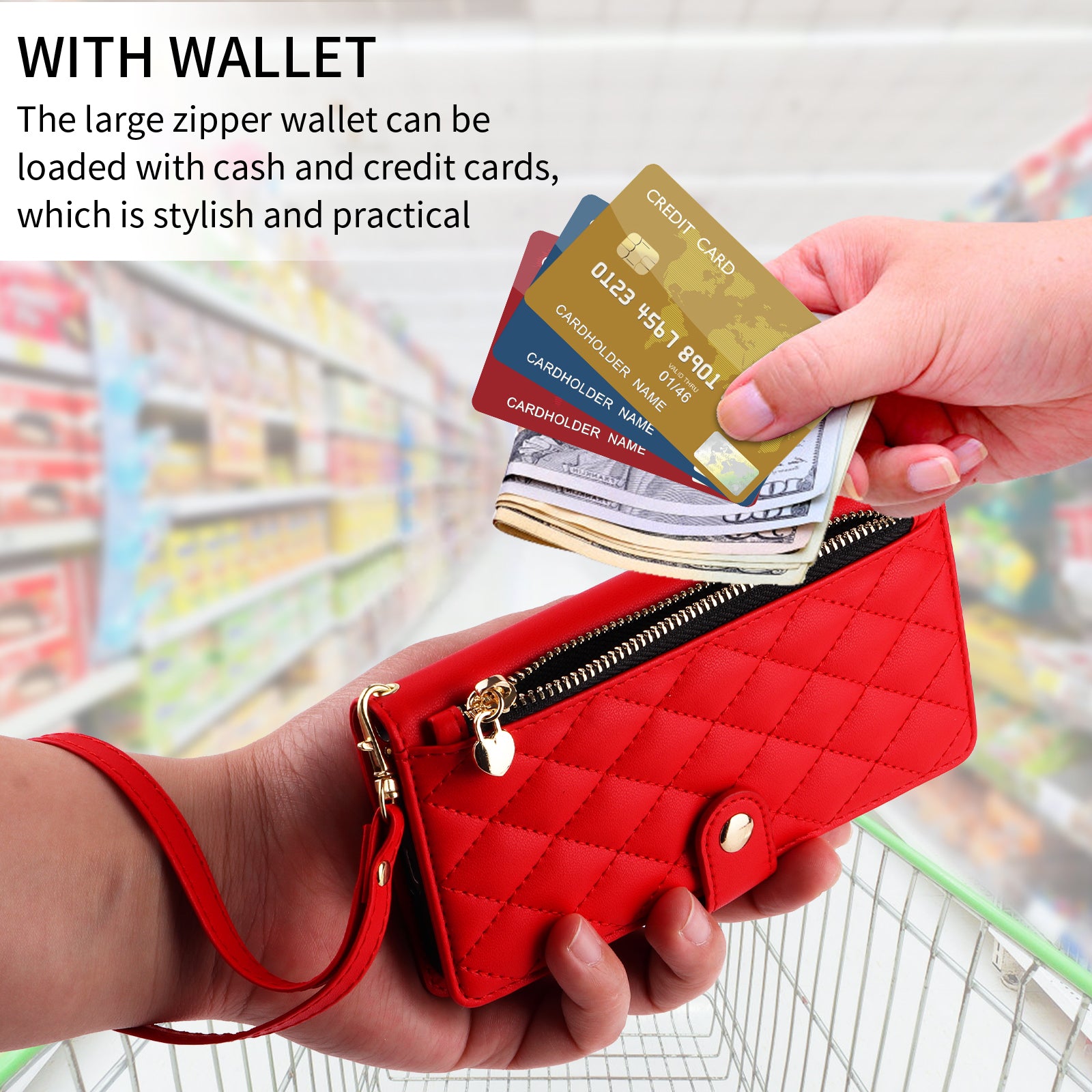 For-Samsung-Galaxy-S26-/-S26-Pro-Wallet-Case-with-Straps,-Rhombus-Leather-Stand-Phone-Cover-Red