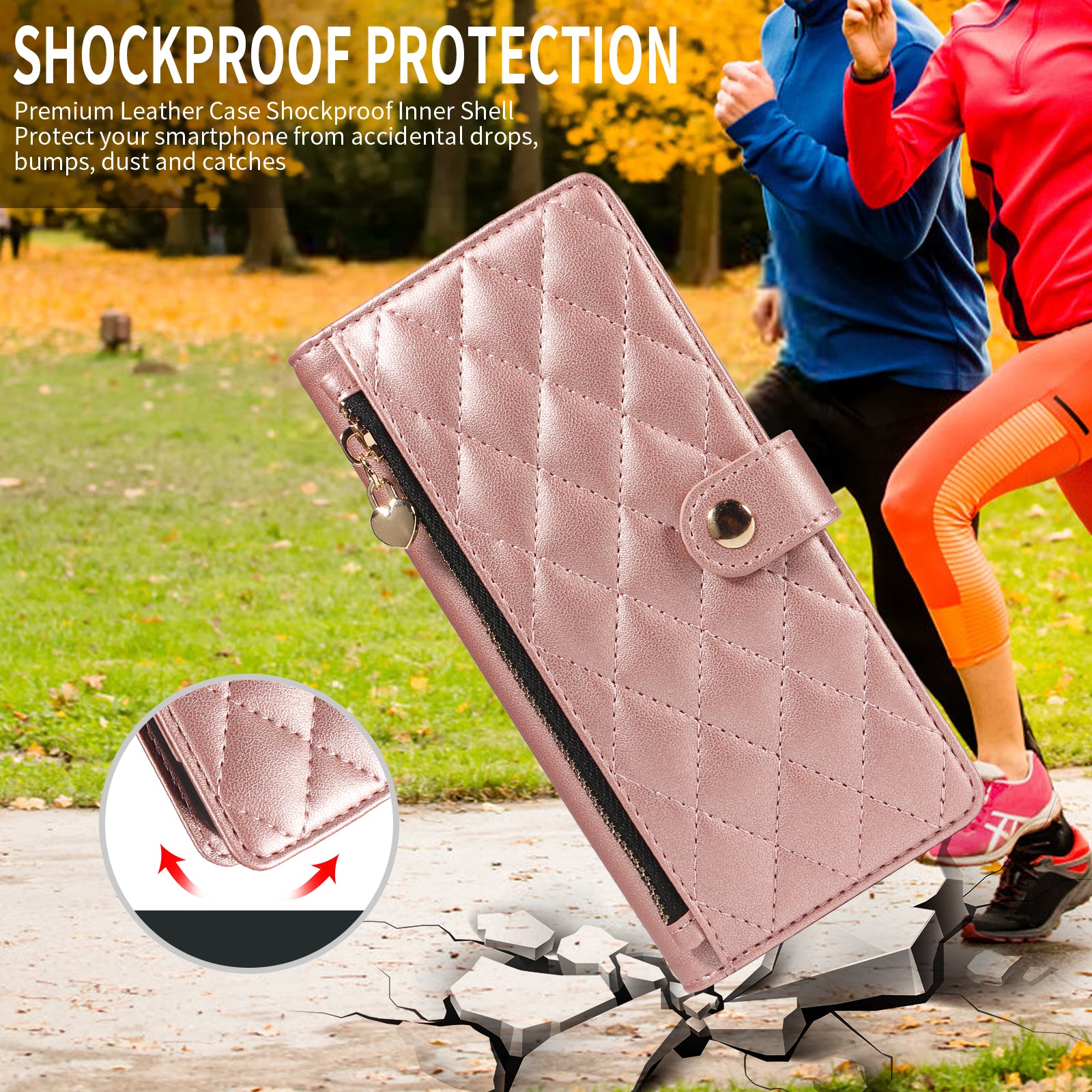 For-Samsung-Galaxy-S26-/-S26-Pro-Wallet-Case-with-Straps,-Rhombus-Leather-Stand-Phone-Cover-Rose-Gold