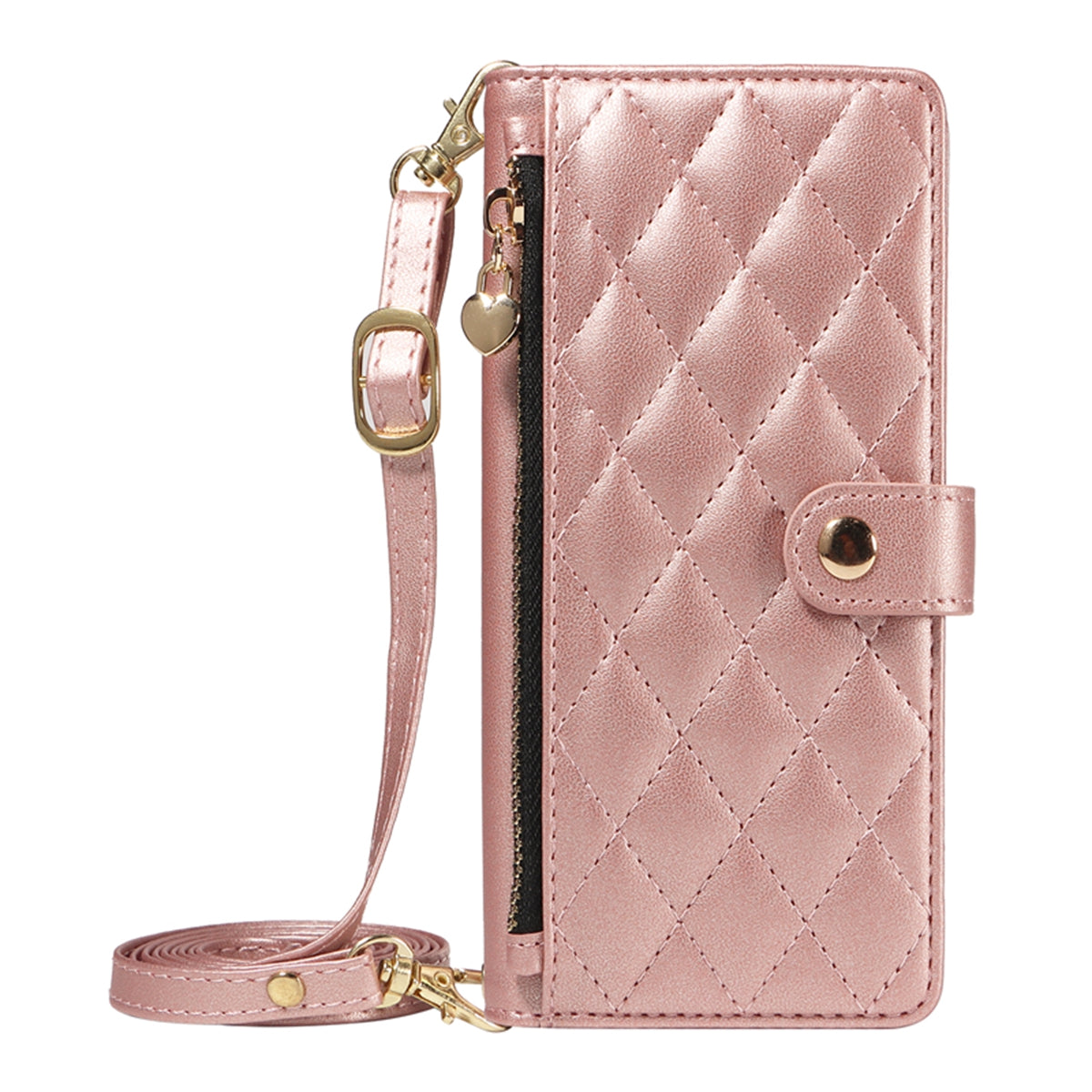 For-Samsung-Galaxy-S26-/-S26-Pro-Wallet-Case-with-Straps,-Rhombus-Leather-Stand-Phone-Cover-Rose-Gold