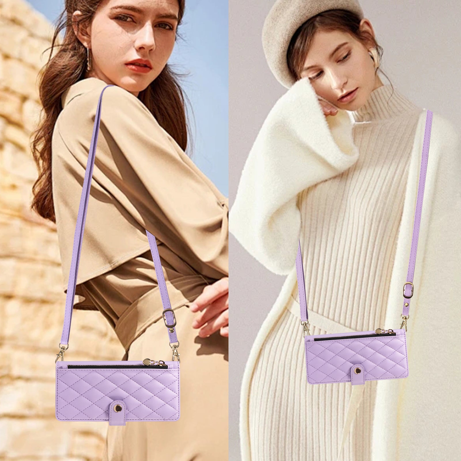 For-Samsung-Galaxy-S26-/-S26-Pro-Wallet-Case-with-Straps,-Rhombus-Leather-Stand-Phone-Cover-Purple