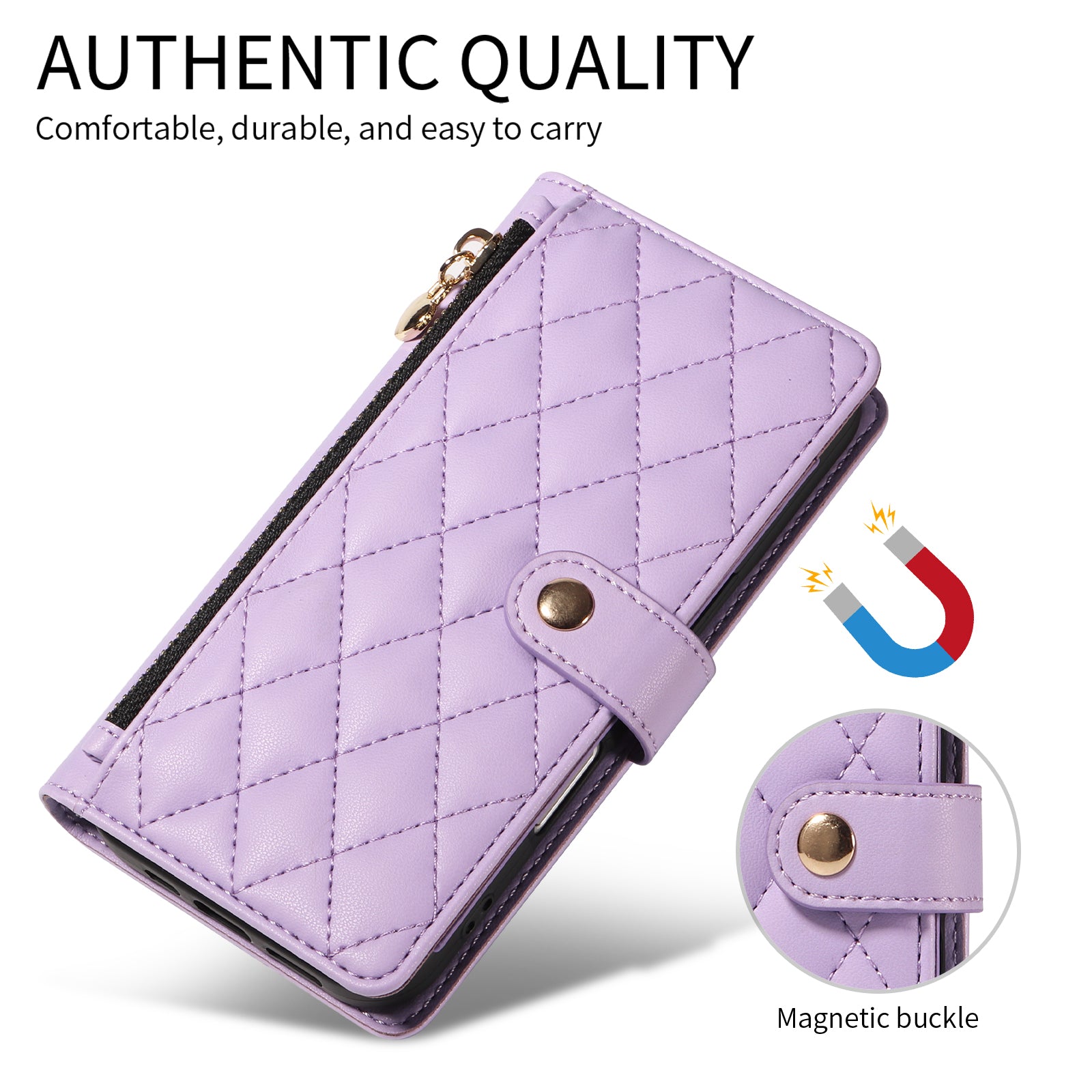 For-Samsung-Galaxy-S26-/-S26-Pro-Wallet-Case-with-Straps,-Rhombus-Leather-Stand-Phone-Cover-Purple