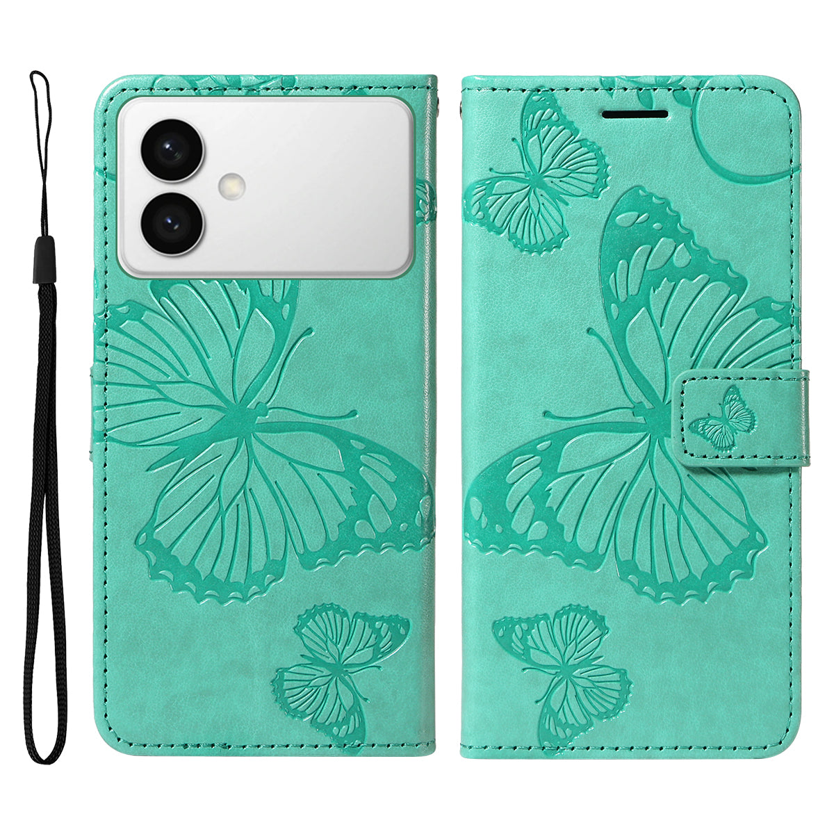 For-Samsung-Galaxy-S26-Edge-Wallet-Case-Floral-Butterfly-Imprinted-Leather-Phone-Cover-Stand-Green