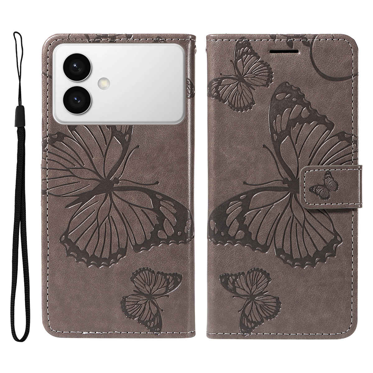 For-Samsung-Galaxy-S26-Edge-Wallet-Case-Floral-Butterfly-Imprinted-Leather-Phone-Cover-Stand-Grey