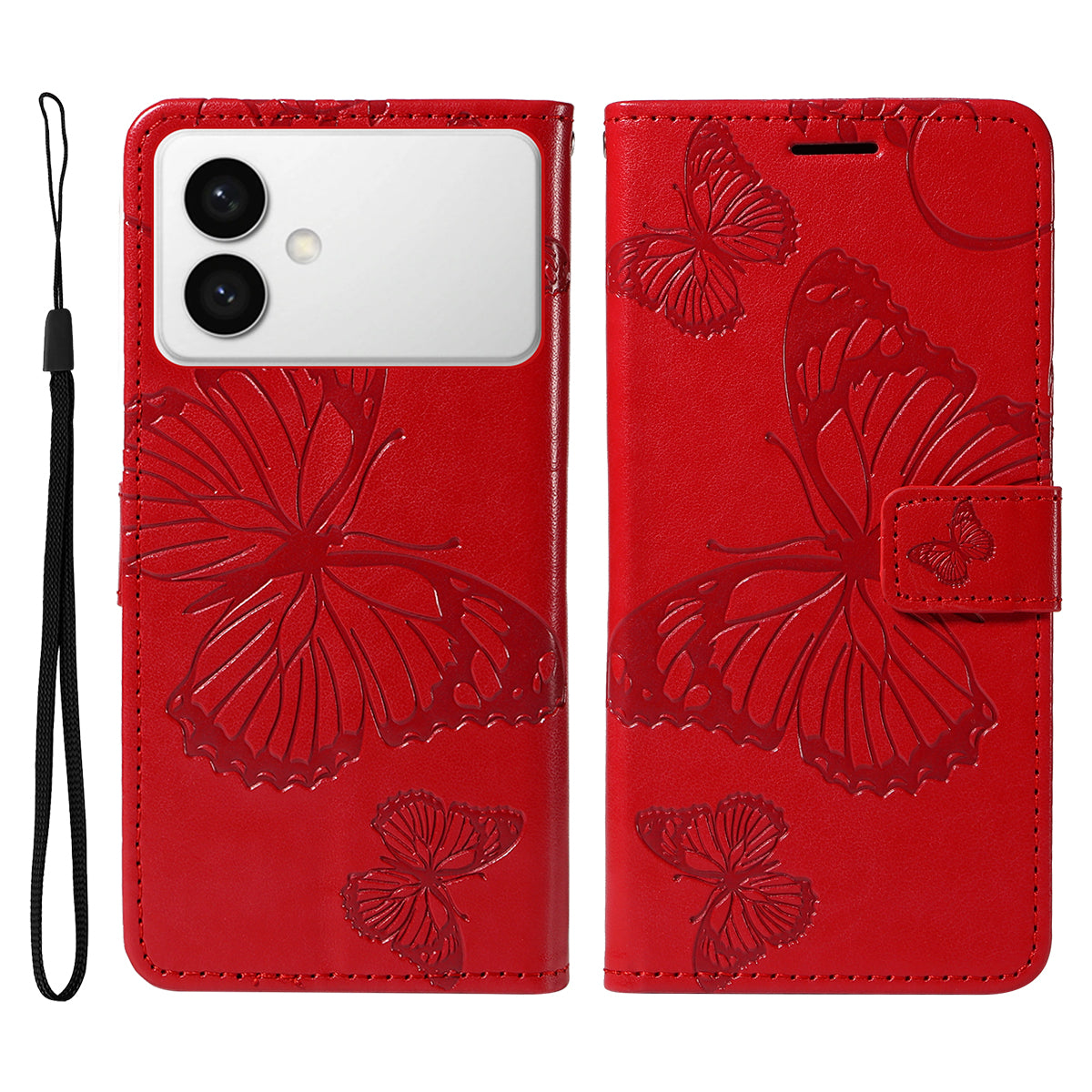 For-Samsung-Galaxy-S26-Edge-Wallet-Case-Floral-Butterfly-Imprinted-Leather-Phone-Cover-Stand-Red