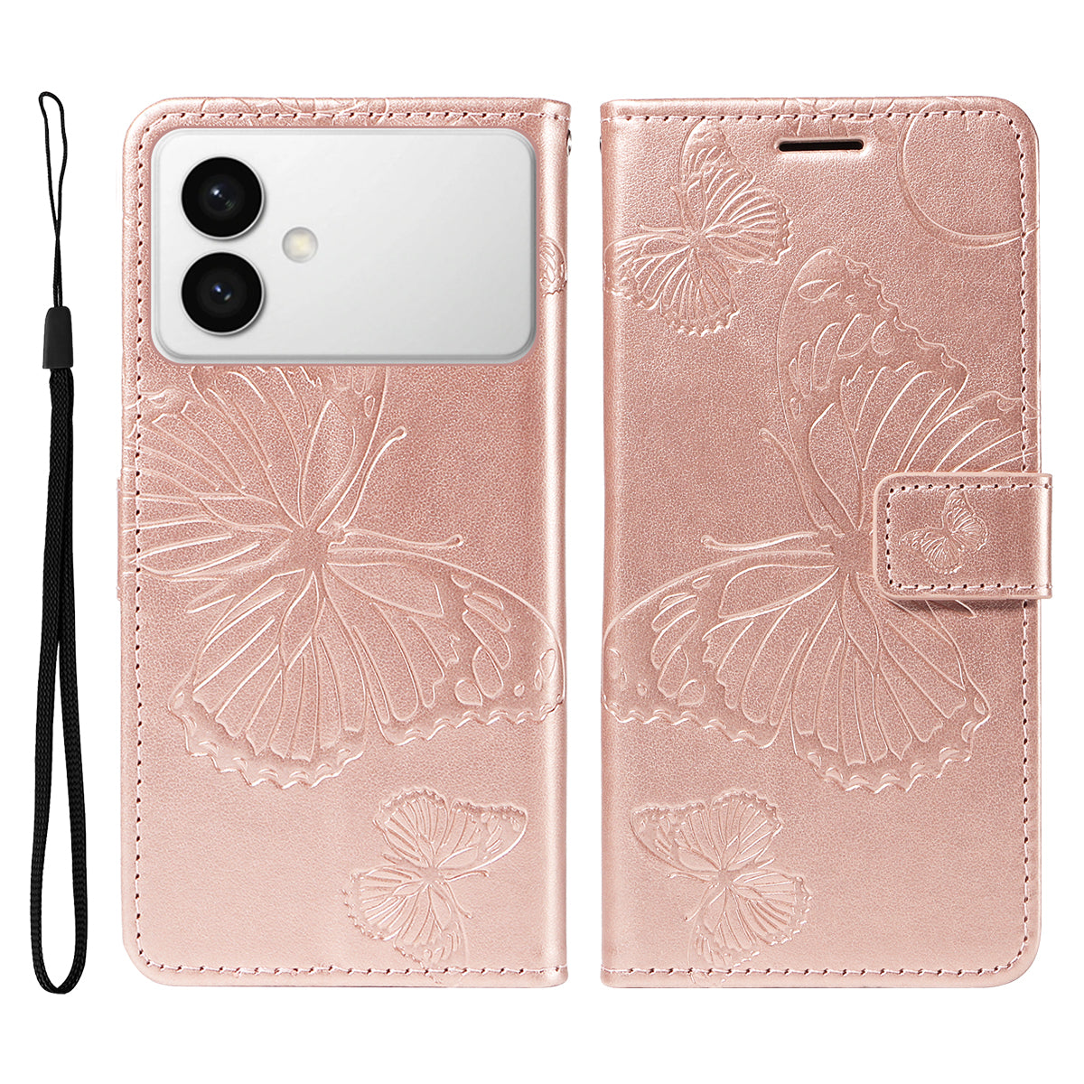 For-Samsung-Galaxy-S26-Edge-Wallet-Case-Floral-Butterfly-Imprinted-Leather-Phone-Cover-Stand-Rose-Gold
