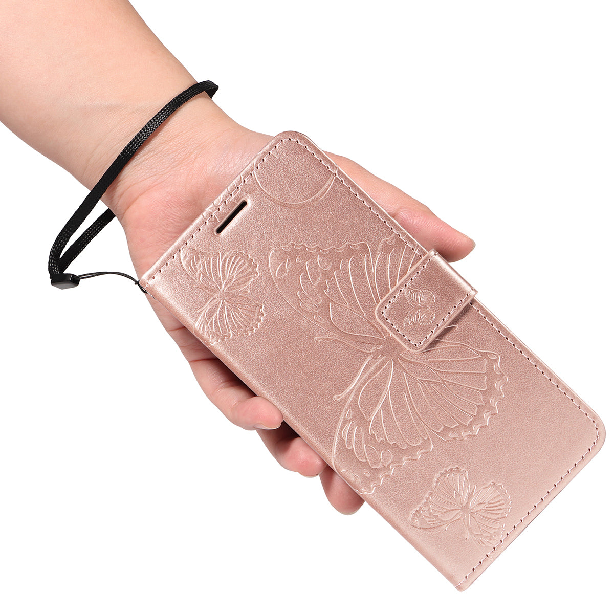 For-Samsung-Galaxy-S26-Edge-Wallet-Case-Floral-Butterfly-Imprinted-Leather-Phone-Cover-Stand-Rose-Gold