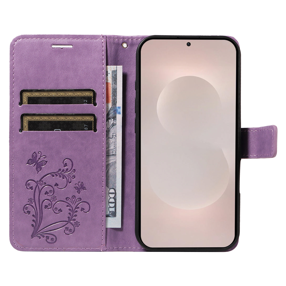 For-Samsung-Galaxy-S26-Edge-Wallet-Case-Floral-Butterfly-Imprinted-Leather-Phone-Cover-Stand-Light-Purple