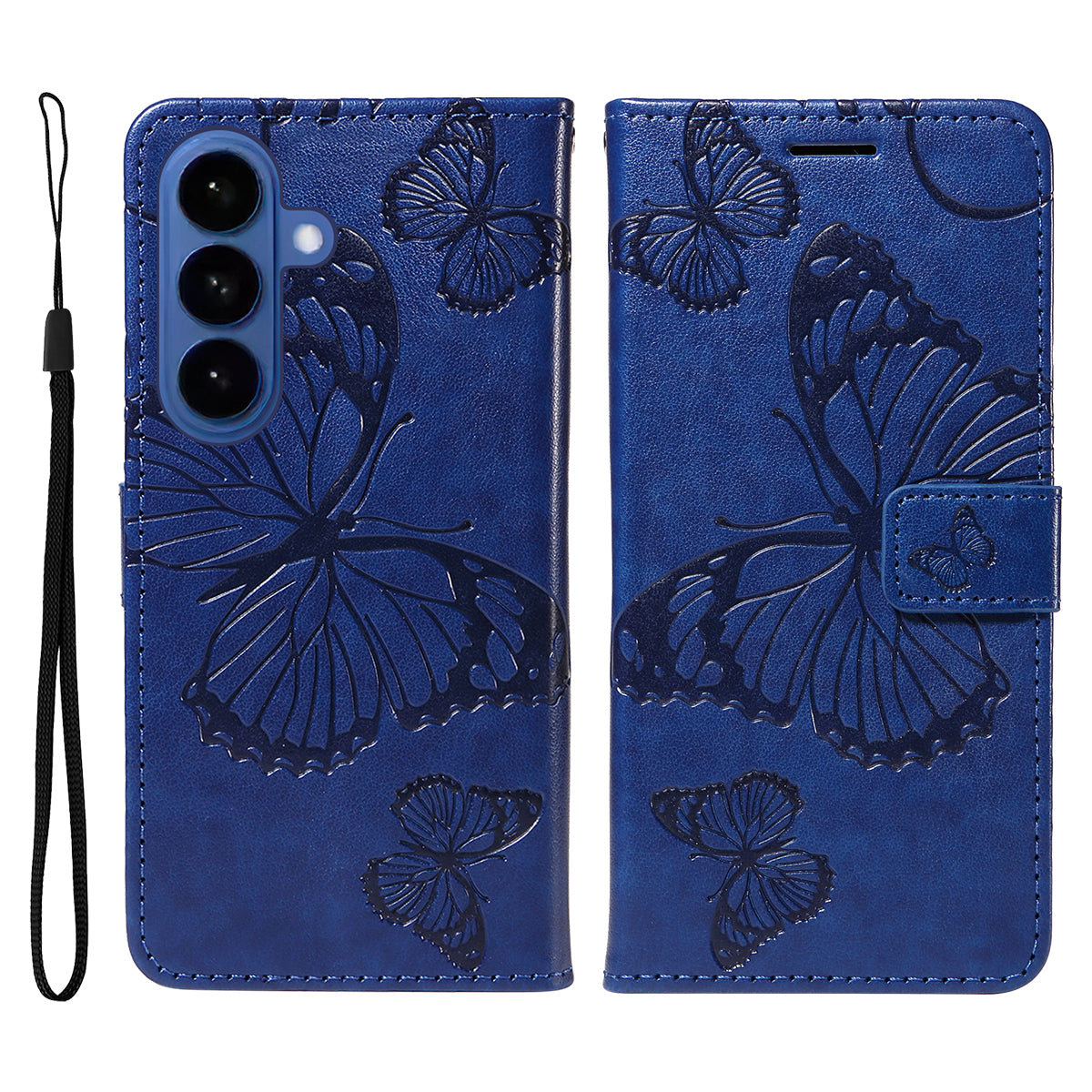 For-Samsung-Galaxy-S26-/-S26-Pro-Wallet-Case-Floral-Butterfly-Imprinted-Leather-Phone-Cover-Stand-Blue