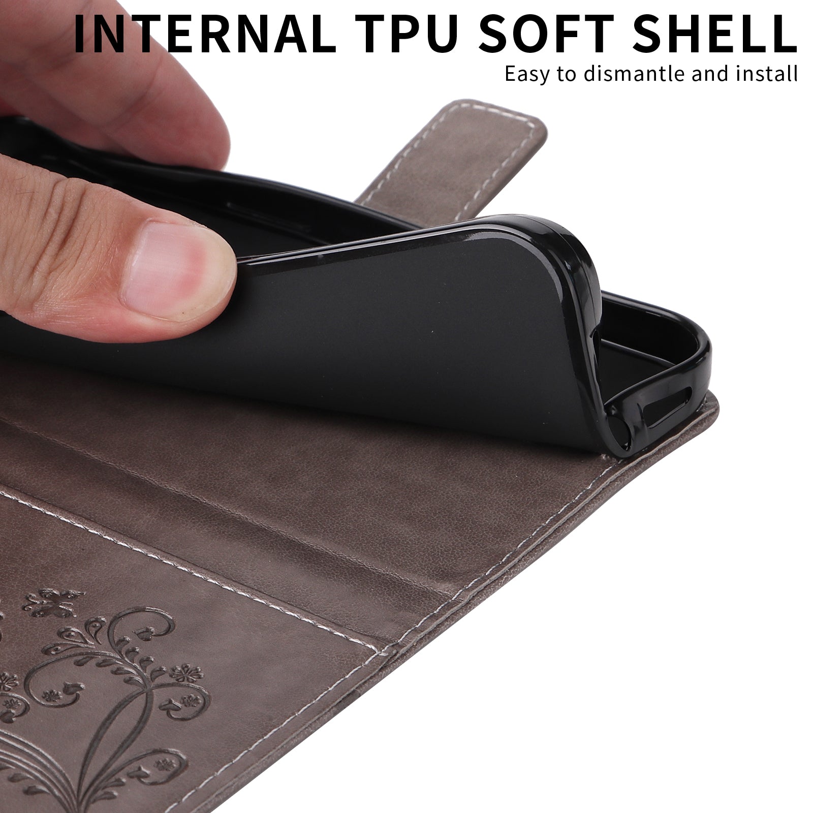 For-Samsung-Galaxy-S26-/-S26-Pro-Wallet-Case-Floral-Butterfly-Imprinted-Leather-Phone-Cover-Stand-Grey