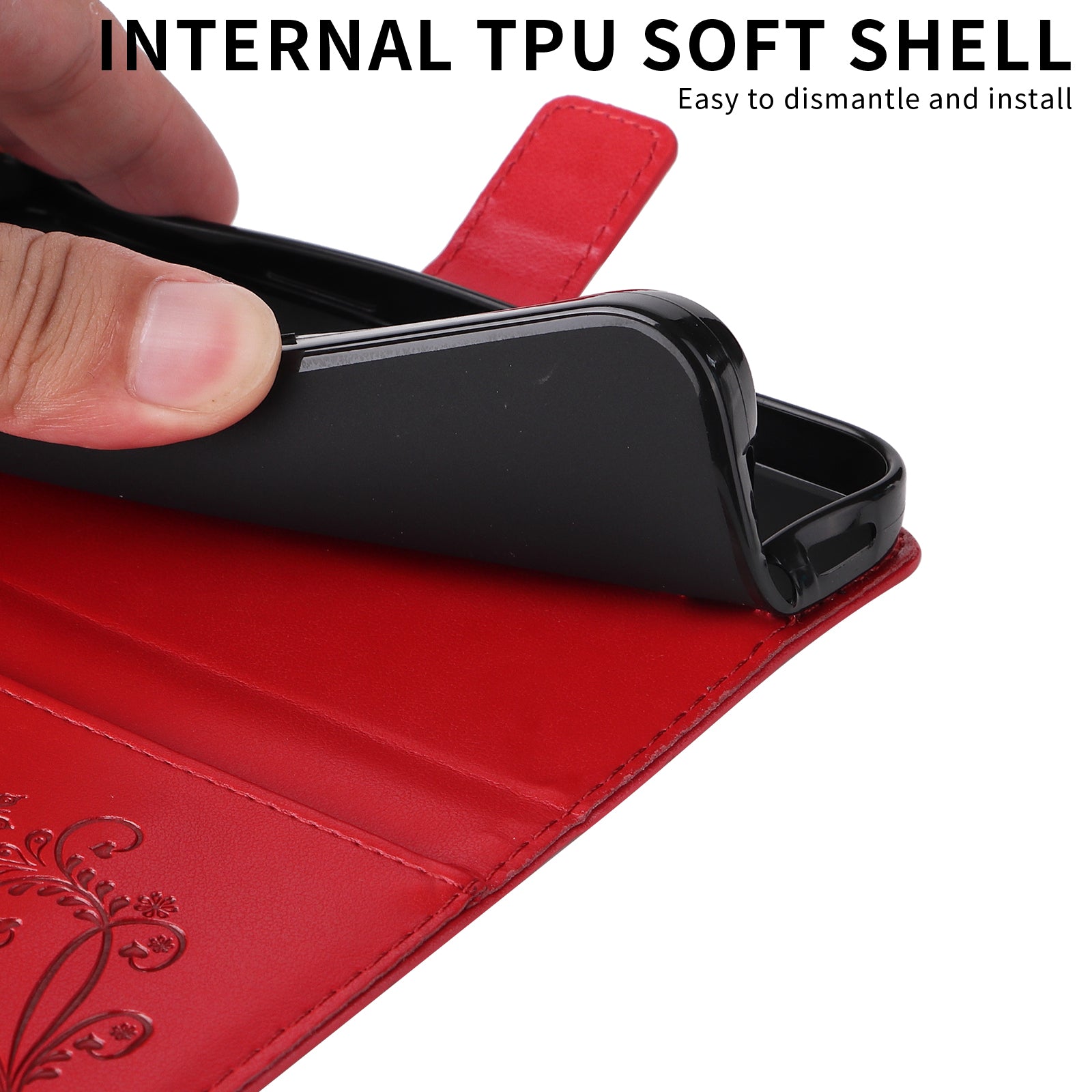 For-Samsung-Galaxy-S26-/-S26-Pro-Wallet-Case-Floral-Butterfly-Imprinted-Leather-Phone-Cover-Stand-Red