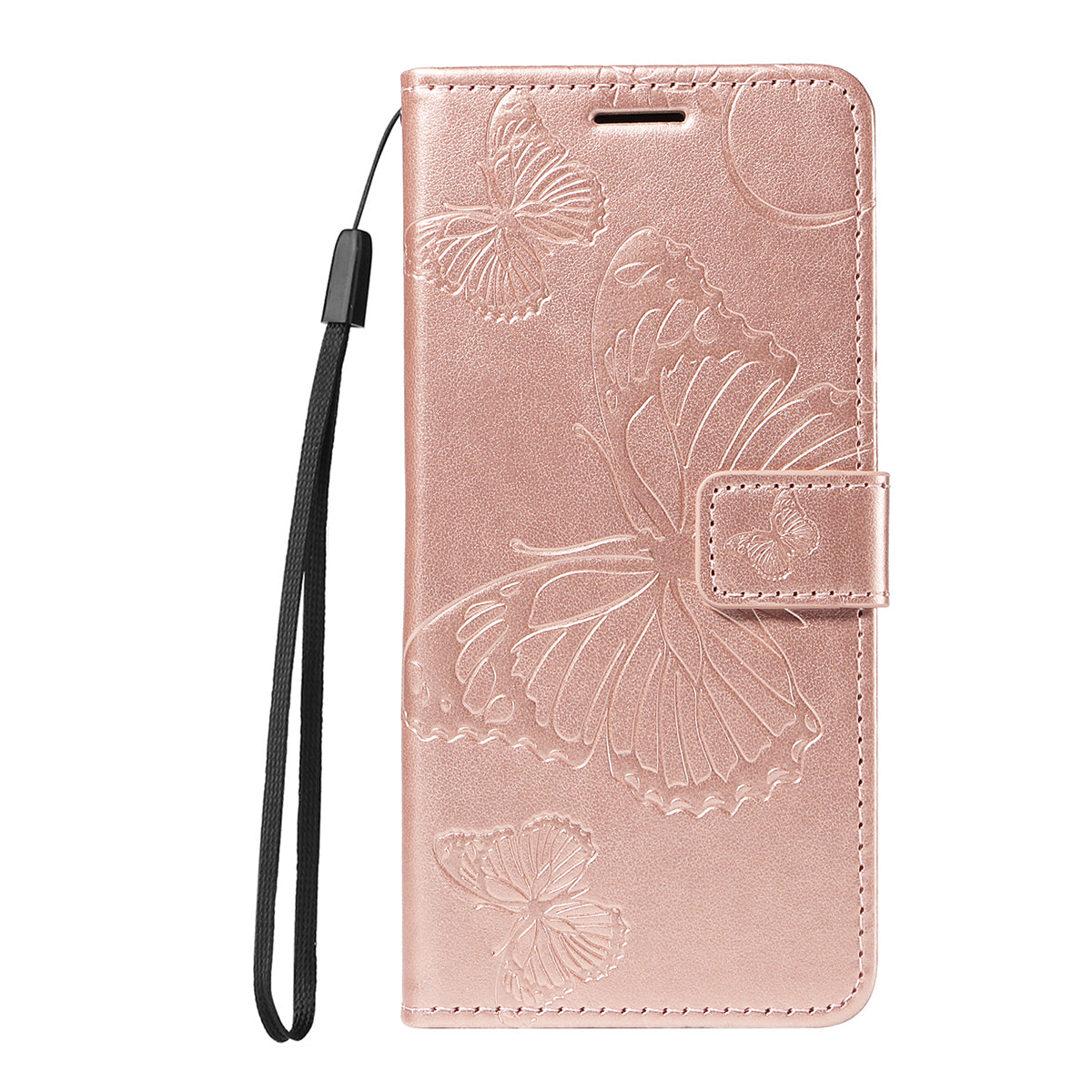 For-Samsung-Galaxy-S26-/-S26-Pro-Wallet-Case-Floral-Butterfly-Imprinted-Leather-Phone-Cover-Stand-Rose-Gold