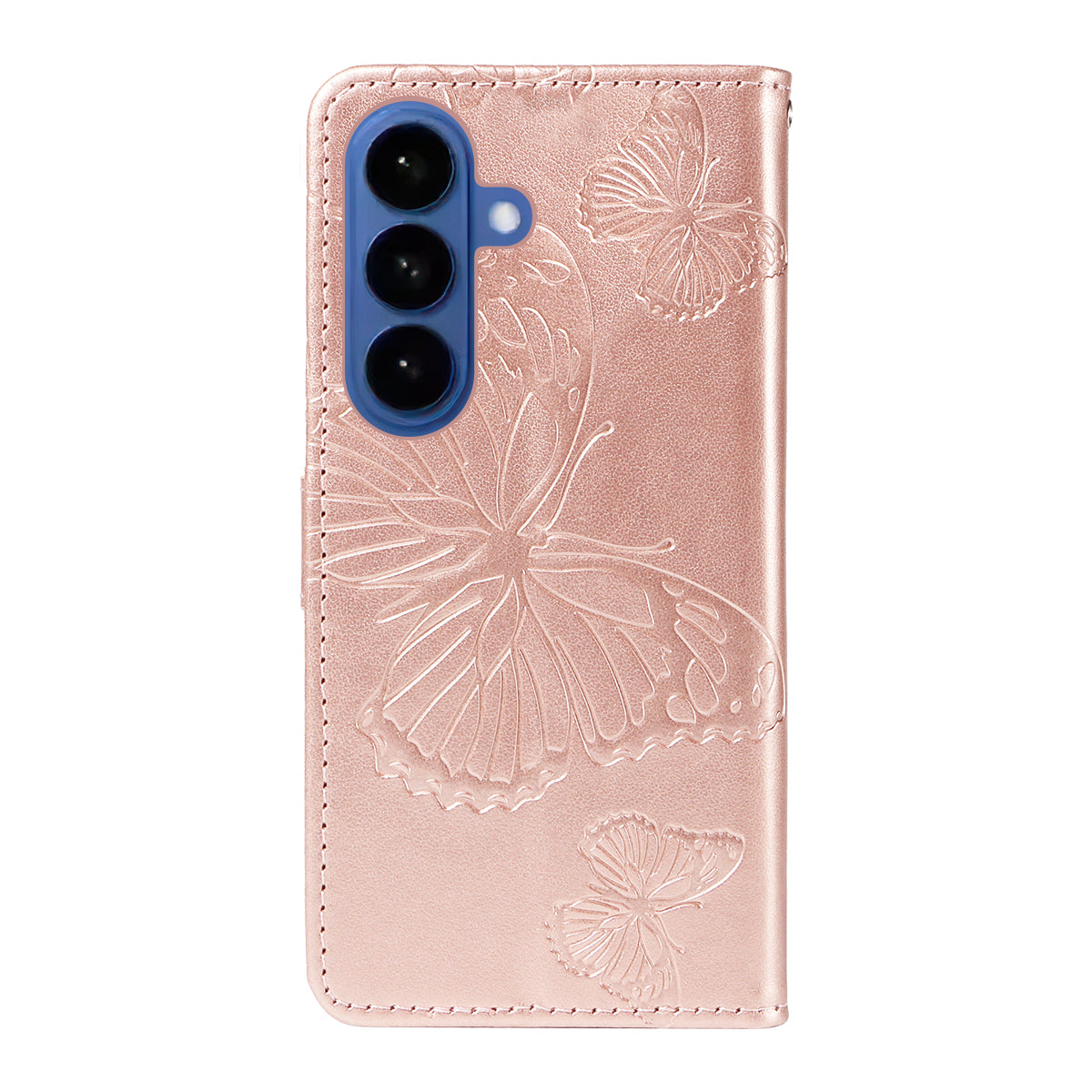 For-Samsung-Galaxy-S26-/-S26-Pro-Wallet-Case-Floral-Butterfly-Imprinted-Leather-Phone-Cover-Stand-Rose-Gold