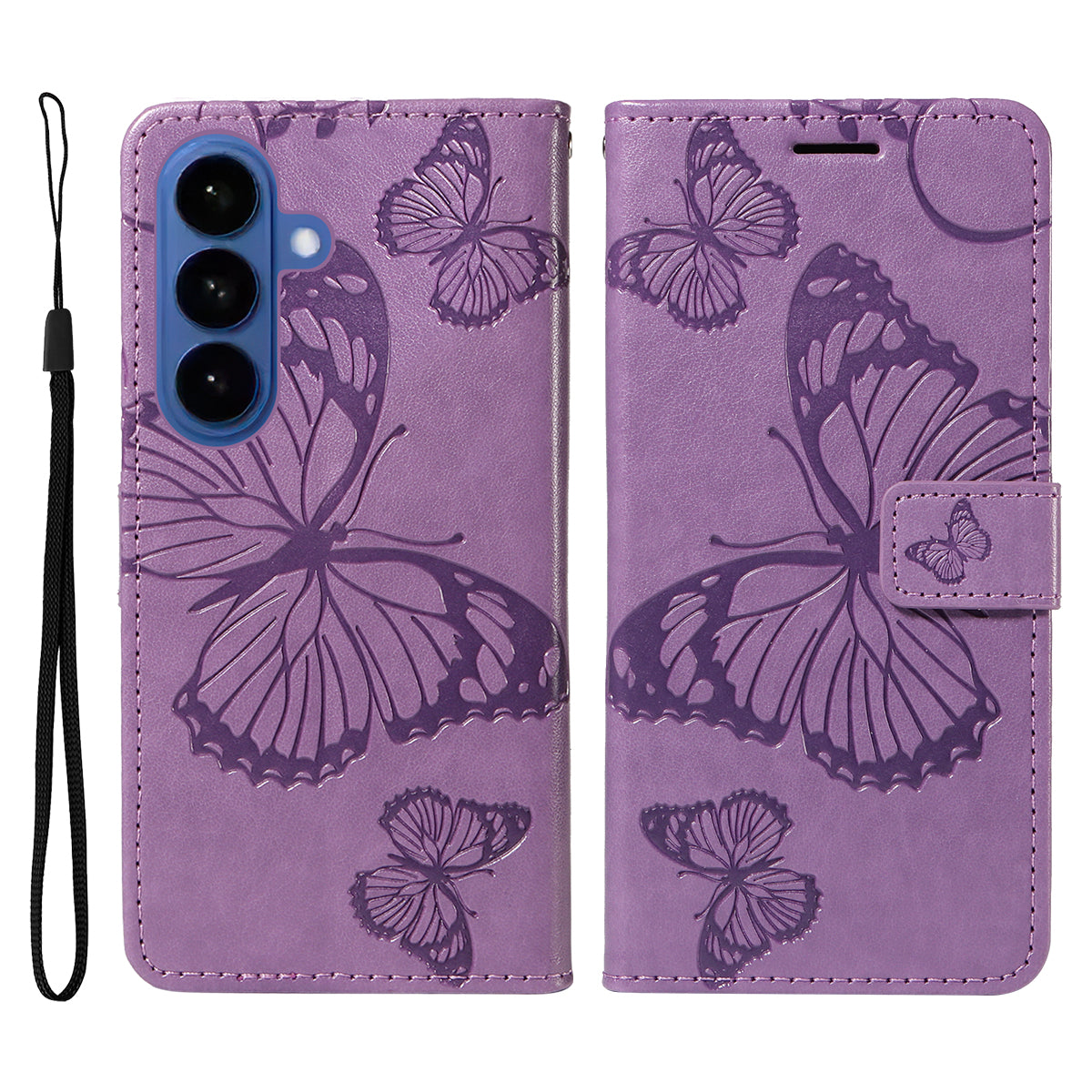 For-Samsung-Galaxy-S26-/-S26-Pro-Wallet-Case-Floral-Butterfly-Imprinted-Leather-Phone-Cover-Stand-Light-Purple