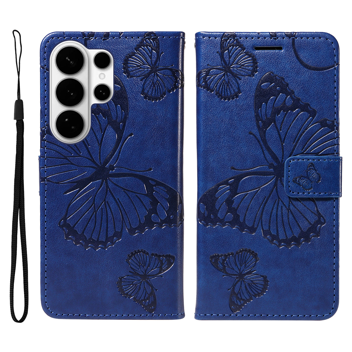 For-Samsung-Galaxy-S26-Ultra-Wallet-Case-Floral-Butterfly-Imprinted-Leather-Phone-Cover-Stand-Blue