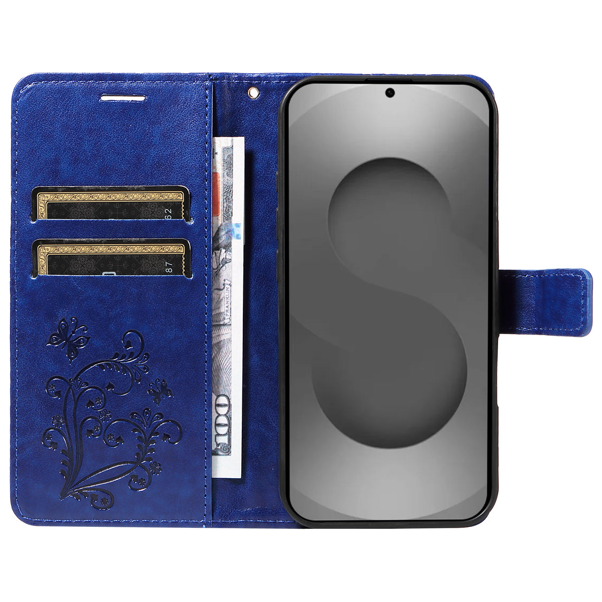For-Samsung-Galaxy-S26-Ultra-Wallet-Case-Floral-Butterfly-Imprinted-Leather-Phone-Cover-Stand-Blue