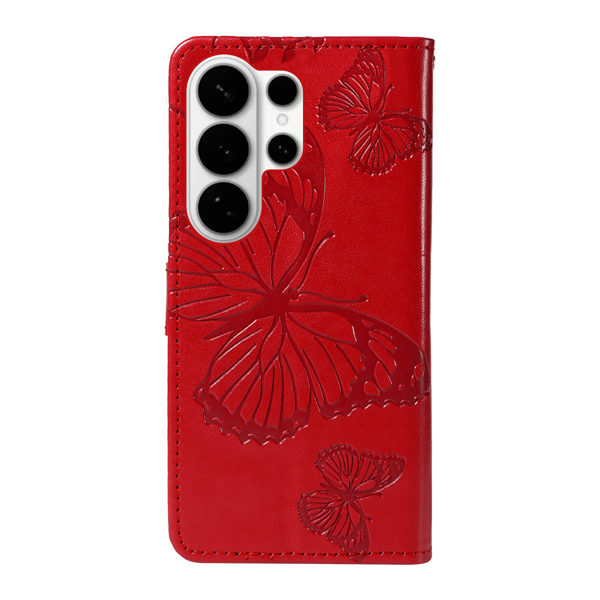 For-Samsung-Galaxy-S26-Ultra-Wallet-Case-Floral-Butterfly-Imprinted-Leather-Phone-Cover-Stand-Red