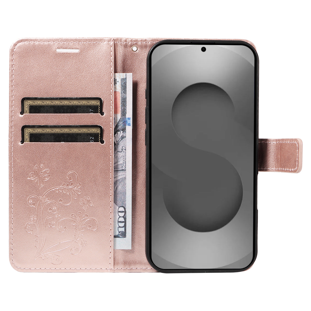 For-Samsung-Galaxy-S26-Ultra-Wallet-Case-Floral-Butterfly-Imprinted-Leather-Phone-Cover-Stand-Rose-Gold