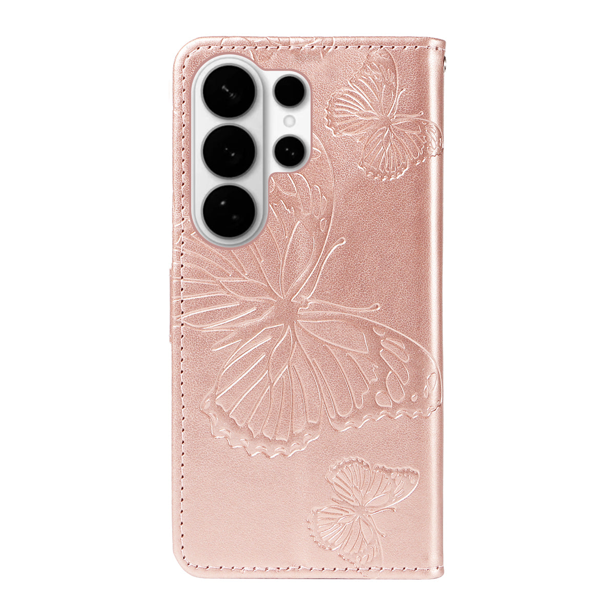 For-Samsung-Galaxy-S26-Ultra-Wallet-Case-Floral-Butterfly-Imprinted-Leather-Phone-Cover-Stand-Rose-Gold