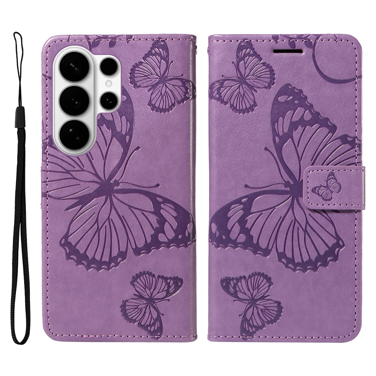 For-Samsung-Galaxy-S26-Ultra-Wallet-Case-Floral-Butterfly-Imprinted-Leather-Phone-Cover-Stand-Light-Purple