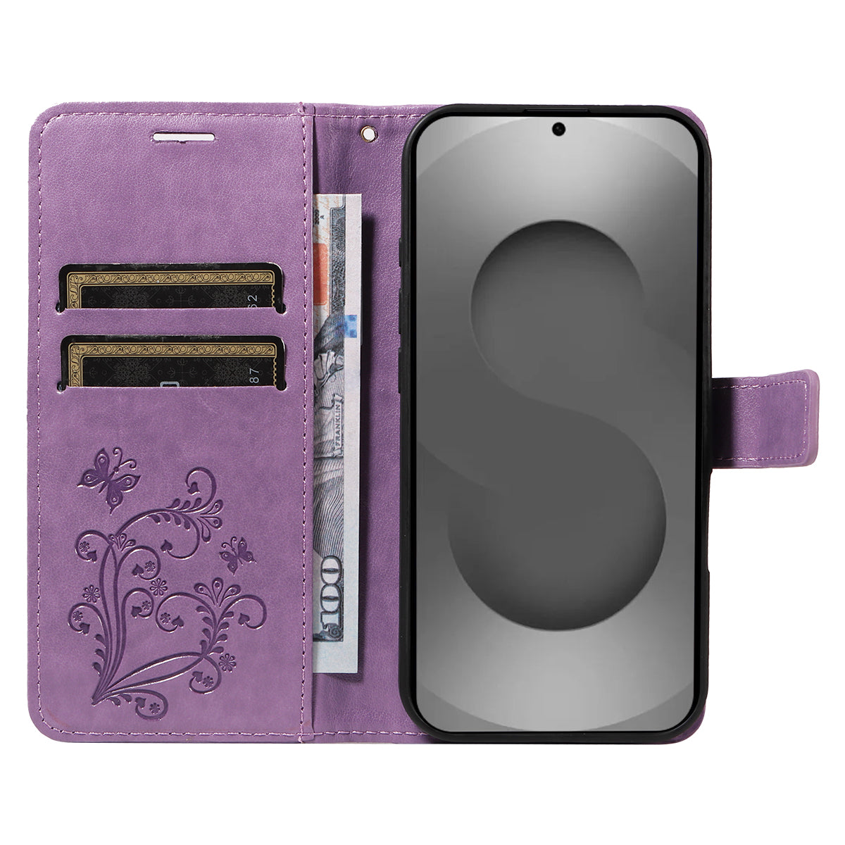 For-Samsung-Galaxy-S26-Ultra-Wallet-Case-Floral-Butterfly-Imprinted-Leather-Phone-Cover-Stand-Light-Purple