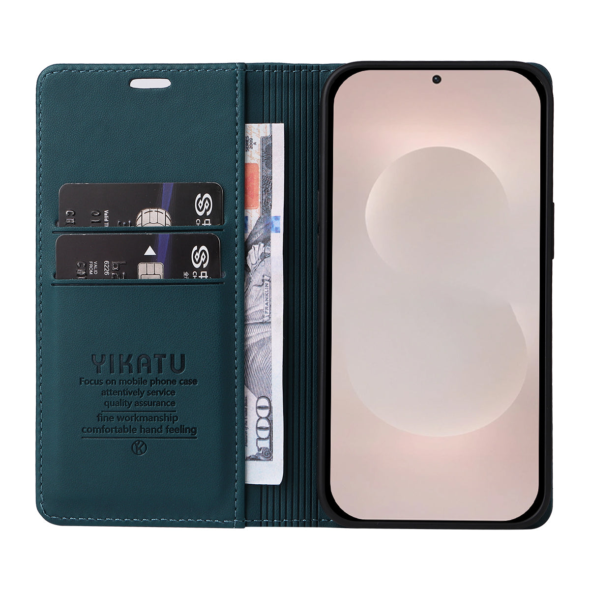 For-Samsung-Galaxy-S26-Edge-Phone-Cases-YIKATU-Magnetic-Closure-PU-Leather-Mobile-Cover-Green