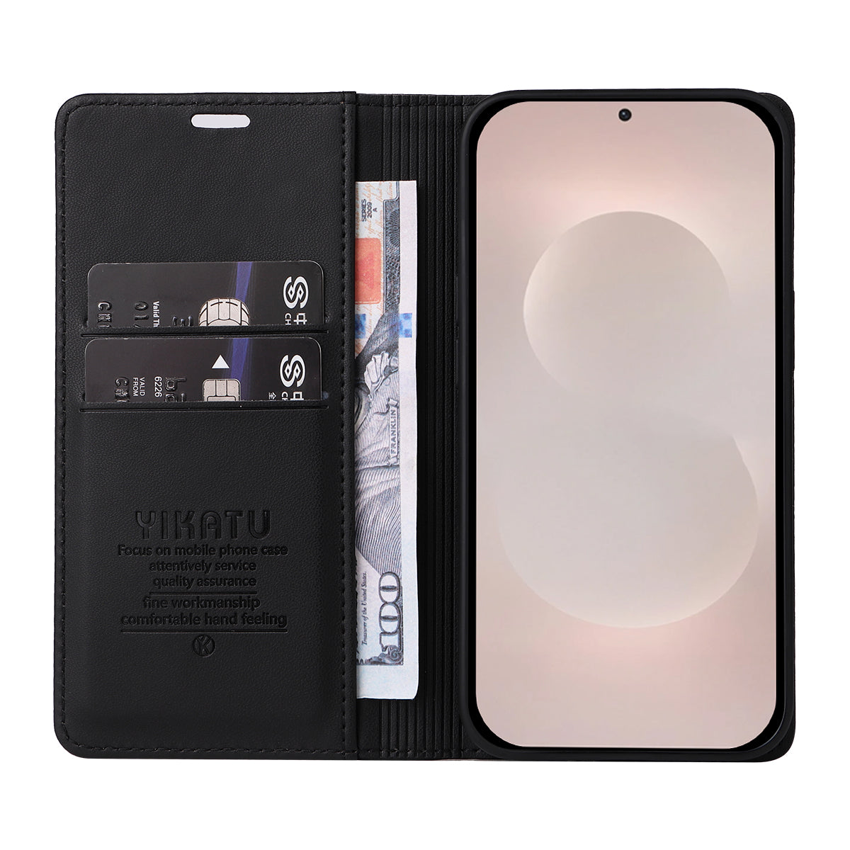 For-Samsung-Galaxy-S26-Edge-Phone-Cases-YIKATU-Magnetic-Closure-PU-Leather-Mobile-Cover-Black