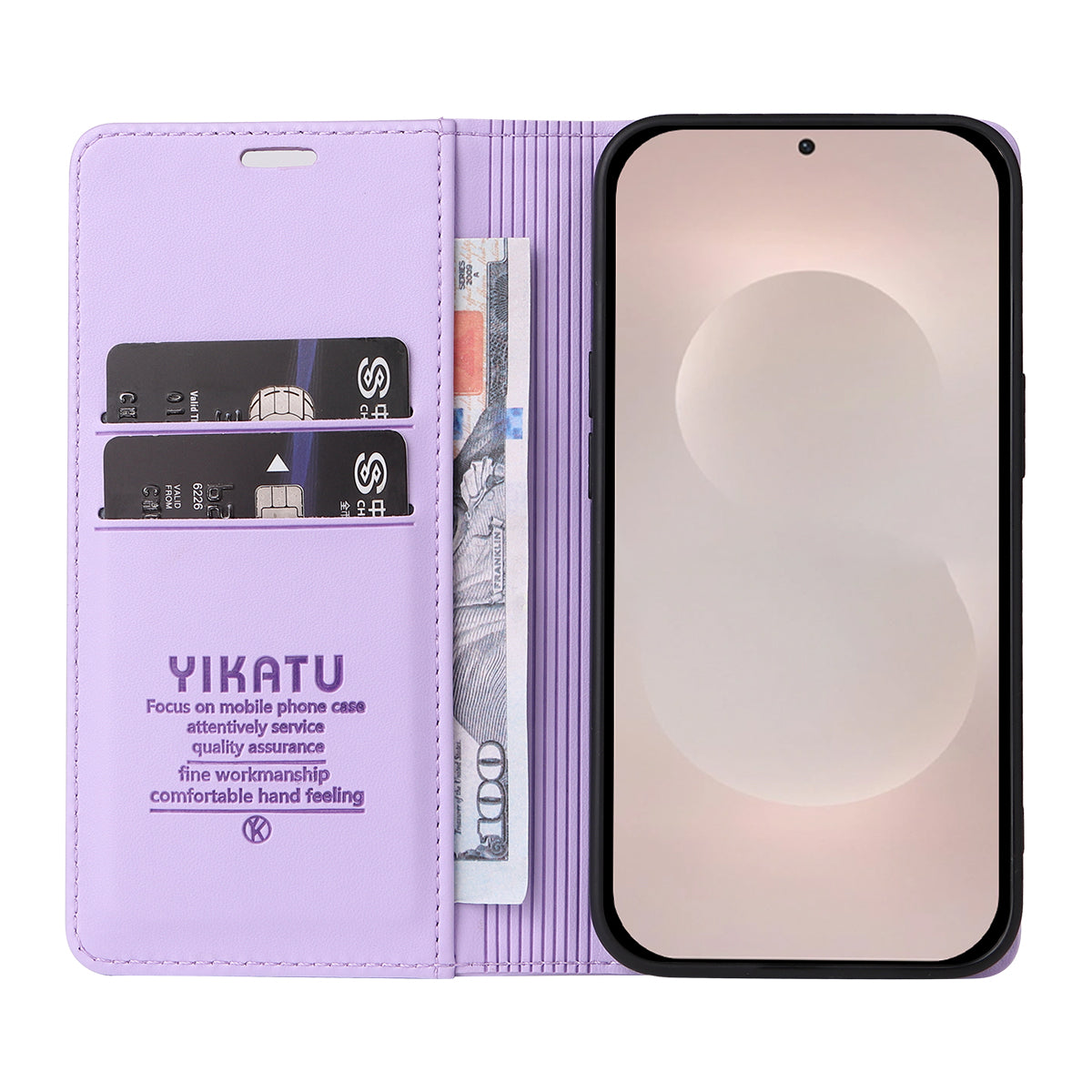 For-Samsung-Galaxy-S26-Edge-Phone-Cases-YIKATU-Magnetic-Closure-PU-Leather-Mobile-Cover-Light-Purple