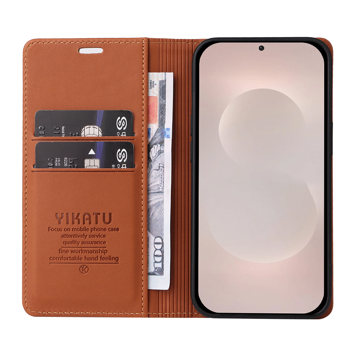 For-Samsung-Galaxy-S26-Edge-Phone-Cases-YIKATU-Magnetic-Closure-PU-Leather-Mobile-Cover-Brown